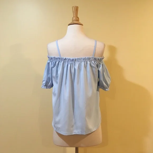 💥 CLEARANCE Ruffled Off Shoulder Cami Swing Blouse Baby Blue - Picture 6 of 6
